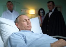 Vladimir Putin in hospital bed Vampire hunter wooden stake Meme Template