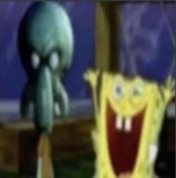 Low quality picture of realistic squidward and cartoon spongebob Meme Template