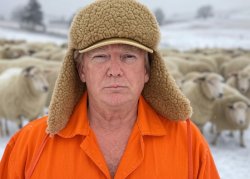 Donald Trump Flock Master Sheepskin hat orange jumpsuit sheeple Meme Template