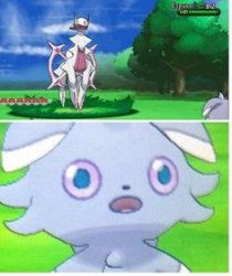 Lv. 100 Arceus v.s. Lv. 12 Espurr Meme Template