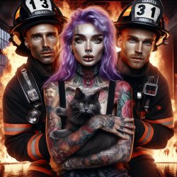 Male firefighters in burning house woman with cat Meme Template