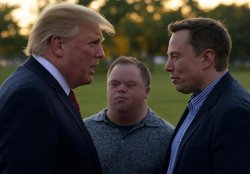 Donald Trump Elon Musk Down Syndrome man Meme Template