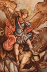 Archangel Michael attacking evil satan devil Meme Template