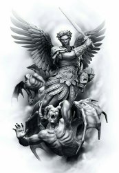 Archangel Michael attacking evil satan devil Meme Template