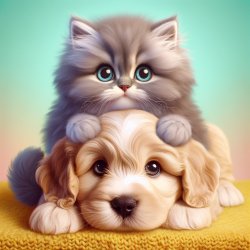 cute kitten sitting on a puppy Meme Template