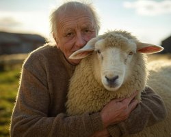 Toby Tedious old man hugging sheep Meme Template