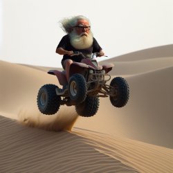Karl Marx jumping a dune on a four-wheeled ATV, his head bigger Meme Template