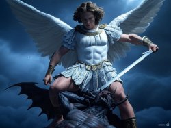 Archangel Michael attacking evil satan devil Meme Template