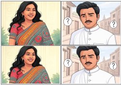 Happy indian woman and confused indian man Meme Template