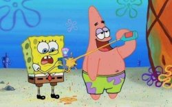 Patrick Spraying SpongeBob's Camera Meme Template