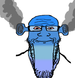 Blue soyjak with steaming ears Meme Template