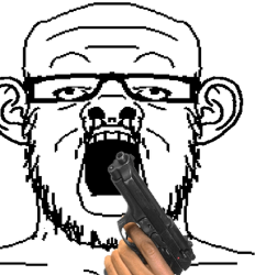 Soyjak with ears and gun in his mouth Meme Template