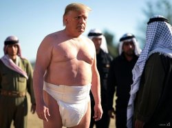 Donald Trump in diapers talking to Palestinian terrorists. Meme Template