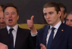 Energetic Elon Musk and Serious Barron Trump Meme Template