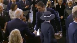 Barron the classiest trump shakes biden's hand Meme Template