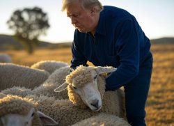 Trump sheep behind MAGA sheering Meme Template