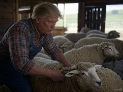 Trump sheep behind MAGA sheering Meme Template