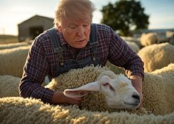 Trump sheep behind MAGA sheering Meme Template