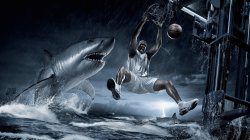 Shaq dunking on shark Meme Template