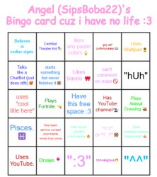 Angel's Bingo Card (UPDATED 2025 VERSION!) (SipsBoba22) Meme Template