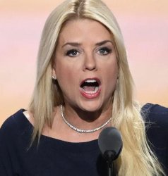 Pam Bondi mouth wide open Trump sucks Meme Template