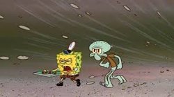 Spongebob and Squidward Walking Through the WInd Meme Template