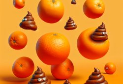 floating oranges and poop on an orange background Meme Template