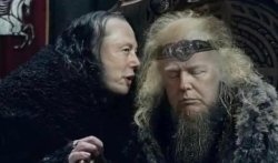 Musk Whispering in Trump's Ear as if They Were Grima Wormtongue Meme Template