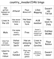 country_invader2346 bingo Meme Template