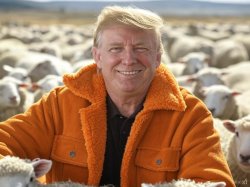 Donald Trump Orange sheepsking jacket flock of sheep Meme Template