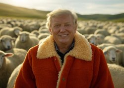 Donald Trump Orange sheepsking jacket flock of sheep Meme Template