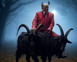 Donald Trump as Satan Riding a goat Meme Template