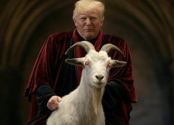 Donald Trump as Satan Riding a goat Meme Template