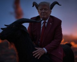 Donald Trump as Satan Riding a goat Meme Template