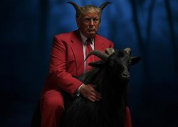 Donald Trump as Satan Riding a goat Meme Template