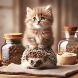 cute kitten sitting on hedgehog Meme Template