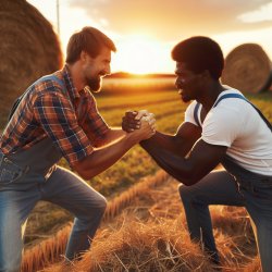 white man punching black man at farm Meme Template