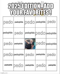 2025 Groomers Bingo Meme Template