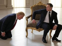 Vice President Trump bows before President Musk Meme Template