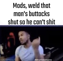 Mods, weld that man's buttocks shut so he can't shit Meme Template