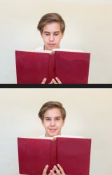 A guy reads a book and gets happier Meme Template