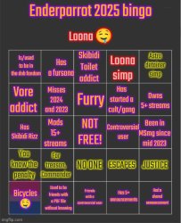 Enderparrot 2025 bingo Meme Template