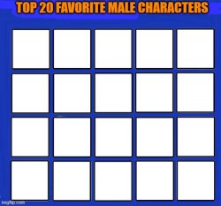 top 20 favorite male characters Meme Template