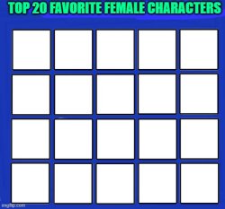top 20 favorite female characters Meme Template