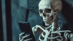 A skeleton staring at their phone Meme Template