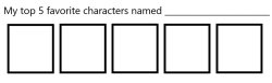 top 5 favorite characters named blank Meme Template