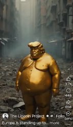 Fat Trump Gold Statue Among Ruins Meme Template