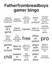 fatherfrombreadboys gamer bingo Meme Template