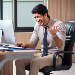 Happy man swearing at computer while writing Meme Template