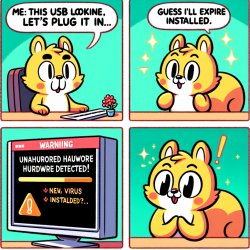 Top text: "Me: This USB looks fine, let’s plug it in..." Image: Meme Template